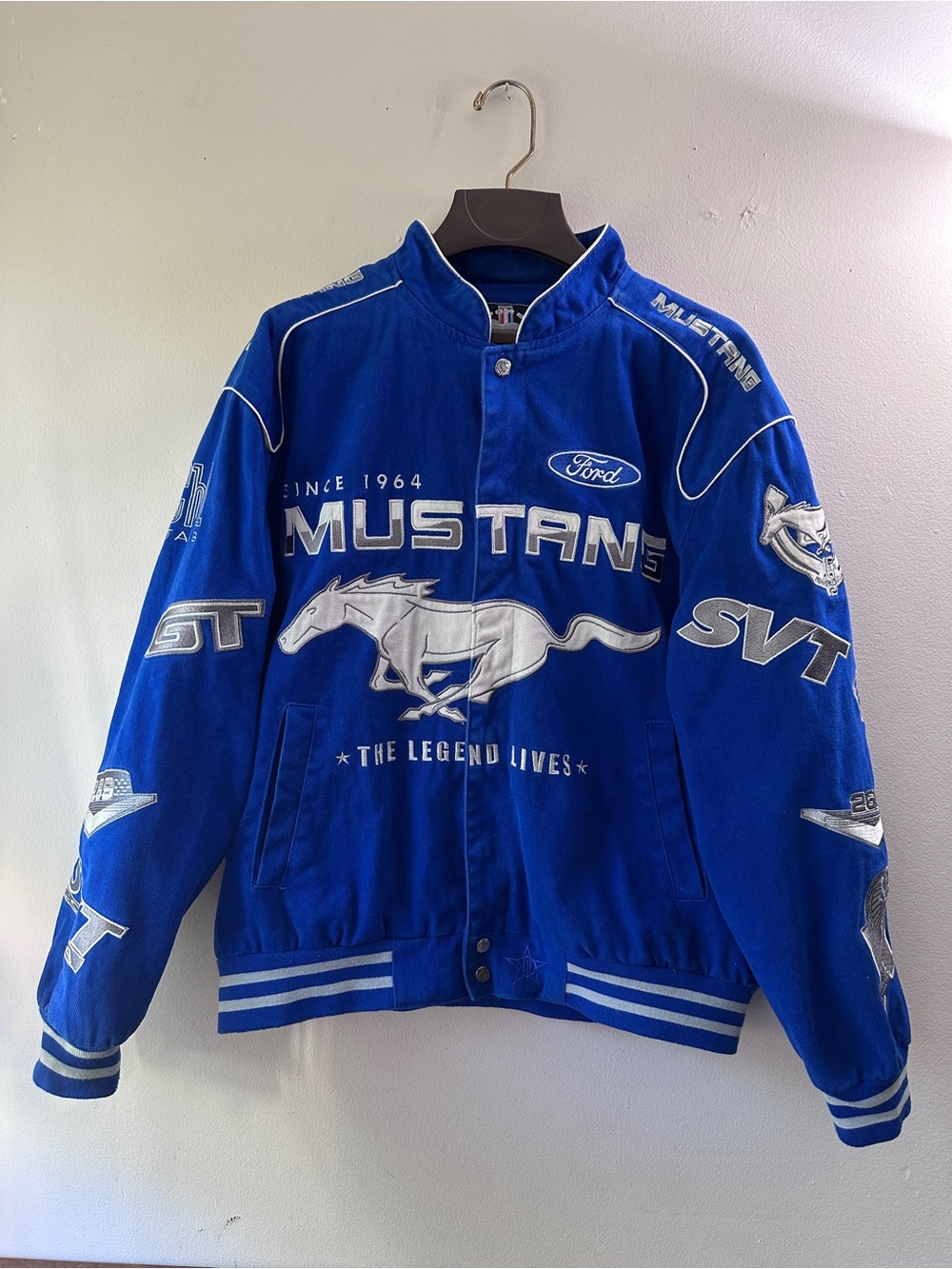Vintage JH Design Ford Mustang SVT Embroidered Blue Twill Racing Jacket XL